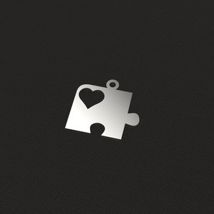 Sterling Silver Couple Charm, Valentine&#39;s Day, Puzzle and Heart Necklace, Love & Friendship Charm