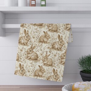 Bunny Tea Towel Rabbit Kitchen Towel Easter Bunny Decor Cute Bunny Towel Springtime Tea Towel Woodland Animals Towel Easter Bunny Lover Gift