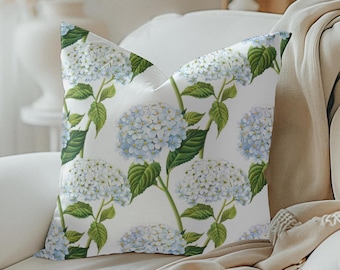 Blue Hydrangea Pillow Cover,  Blue Flower Cushion Floral Pillow Cover Gift for Gardener Coastal Cottage Decor Hydrangea Lover Decor Gift