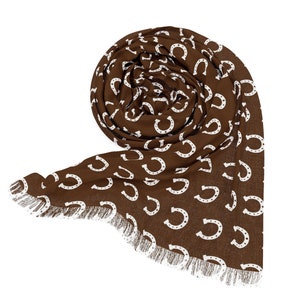 Horse Scarf Equestrian Scarf Brown Horse Shoe Scarf Lucky Horseshoe Scarf Horse Riding Gift Western Scarf Equestrian Clothing Horse Gift