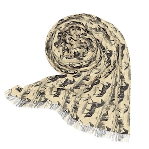 Wild Horses Scarf Equestrian Scarf Horse Lover Scarf Beige Horse Rider Scarf Elegant Equestrian Fashion Dressage Scarf Horse Show Clothes