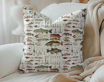 Fish Pillow Cover Coastal Decor Ocean Theme Pillow Cover Marine Life Decor Aquatic Pillow Cover Fisherman Gift Coastal Cottage Fish Decor