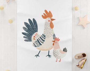 Rooster Hen Baby Blanket Boho Chicken Blanket Chicken Baby Blanket Farmhouse Decor Boho Chicken Boho Baby Nursery Chicken Lover Nursery Gift