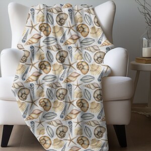 Sea Shells Blanket Nautical Blanket Seashells Decor Starfish Blanket Coastal Blanket Beach House Decor Shell Gift Ocean Life Throw Mom Gift