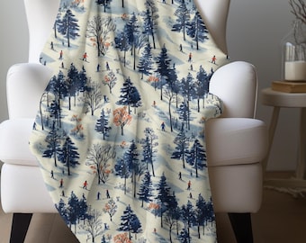 Skiing Blanket Ski Lodge Decor Snowy Ski Scene Blanket Gift for Skier Snow Sports Blanket Ski Resort Blanket Alpine Ski Blanket for Skier