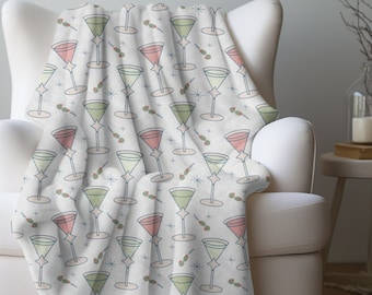 Martini Velveteen Plush Blanket Martini Blanket Cocktail Throw Bar Decor Mixology-inspired Blanket Cocktail Hour Throw Retro Martini Glass