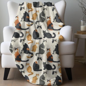 Cute Cats Blanket Feline Throw Cat Print Blanket Cat lover Gift Cute Kitten Blanket Cat Bedding Whimsical Cat Blanket Black Cat Throw Gift