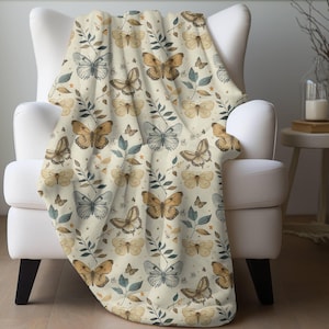 Butterflies and Moths Blanket Butterfly Throw Moth Bedding Vintage Insect Blanket Boho Butterfly Blanket Woodland Moths Decor Neutral Throw