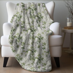 Wisteria Blanket Purple and White Floral Throw English Garden Blanket Botanical Bedding Purple Spring Flowers Blanket Wisteria Lover Gift