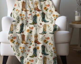 Cowboy Boots Wildflowers Blanket Cowgirl Blanket Wild flower Blanket Ranch Decor Cowgirl Boots Country Style Throw Western Gift Rodeo lover