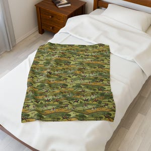 English Fox Hunting Blanket, Equestrian Gift Country Side Throw Horse Hounds Blanket Gift English Rural Countryside Bedding Horse Lover Gift image 5