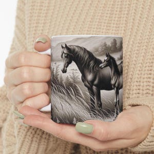 Brown Toile Horse Mug Mare and Foal Mug French Country Mug Elegant Equestrian Coffee Mug Horse Lover Gift Brown Chinoiserie Equine Mug Gift
