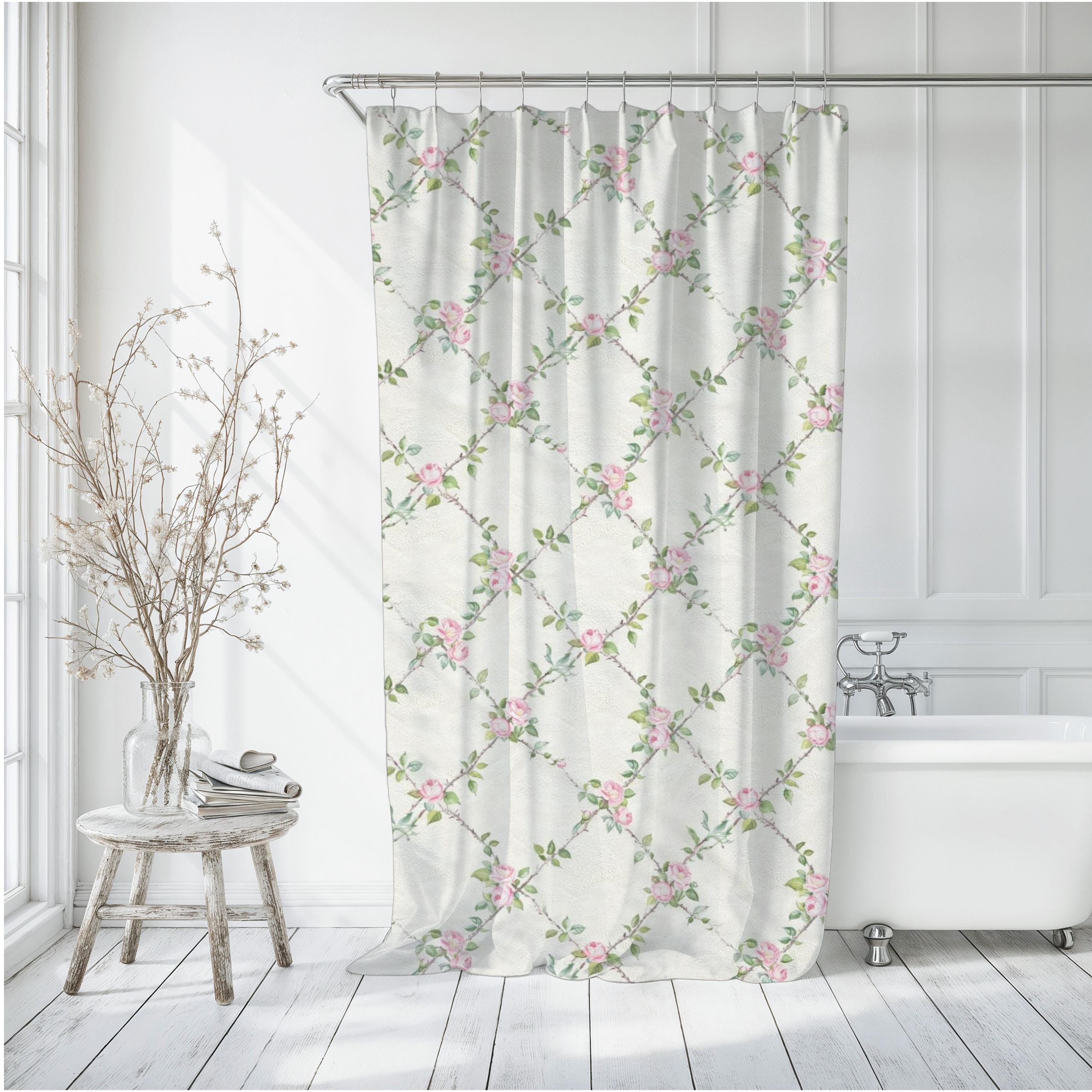 Rosa Rose Gitter Duschvorhang Floral Badezimmer Vorhang Cottagecore Duschvorhang Vintage Rose Bad Dekor Femininer Duschvorhang Geschenk
