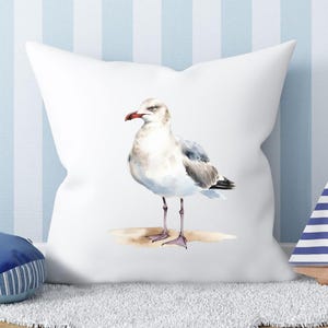 Seagull Bird Square Pillow Case Coastal Bird Cushion Seagull Throw Pillow Coastal Home Pillow Nautical Pillow Gift Beach House Pillow Decor