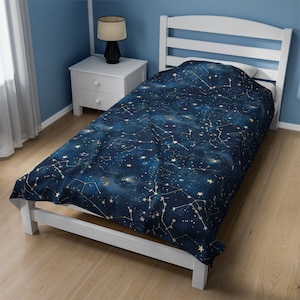 Zodiac Blanket, Astrology Decor Constellation Blanket Horoscope Bedding Star Sign Blanket Celestial Decor Blue Zodiac Blanket Cosmic Bedding 画像 6