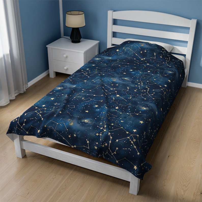 Zodiac Blanket, Astrology Decor Constellation Blanket Horoscope Bedding Star Sign Blanket Celestial Decor Blue Zodiac Blanket Cosmic Bedding 画像 6