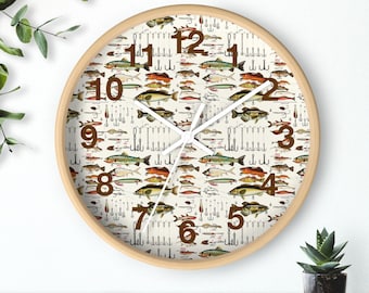 Fishing Wall Clock Fisherman Gift Fish Hook Decor Fishing Cabin Wall Clock Lake House Decor Angler Wall Clock Fish themed Clock Man Cave