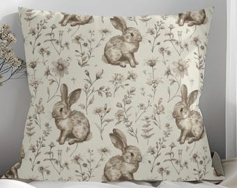 Easter Rabbit Square Pillow Spring Rabbit Pillow with Insert Bunny Decorative Pillow Easter Bunny Decor Woodland Animal Cushion Rustic Gift