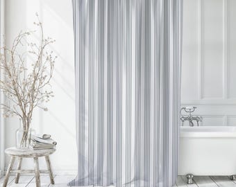 Gray Stripe Shower Curtain - Classic Striped Bath Curtain Traditional Grey Shower Curtain Vertical Stripes Shower Curtain Timeless Bathroom