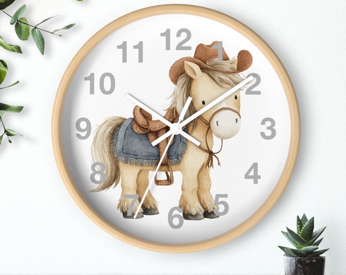 Pony Wall Clock Kids Western Horse Decor Ranch Kids Wall Clock Equestrian Nursery Decor Pony Theme Wall Clock Cowgirl Cowboy Wall Clock
