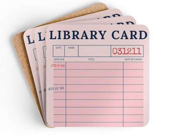 Library Card Coaster Set Retro Book Coasters Vintage Library Decor Book Lover Gift Literary Coasters Teacher Gifts Librarian Gift For Reader
