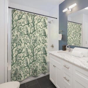 Rideau de douche hibou, décoration de salle de bain hibou vert, rideau de douche hibou des forêts, hiboux sur branches, rideau de salle de bain hibou mignon, décoration de salle de bain bohème boisée image 4