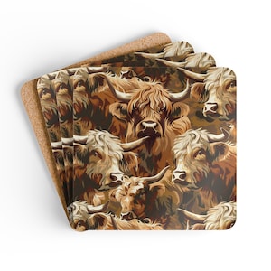 Highland Cows Coaster Set Rustic Cow Coasters Scottish Highland Cows Masculine Coasters Countryside Decor Cow Print Coasters Man Cave Gift