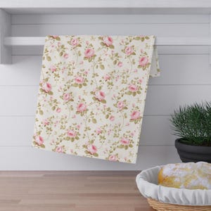 Pink Roses Tea Towel Vintage Floral Kitchen Towel Cottage Garden Tea Towel English Rose Tea Towel Botanical Pink Rose Dish Towel Rose Gift