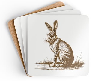 Woodland Hare Coaster Set Brown Coasters Forest Animal Decor Hare Coasters Country Home Decor Wildlife Coasters Cottagecore Decor Hare Gift
