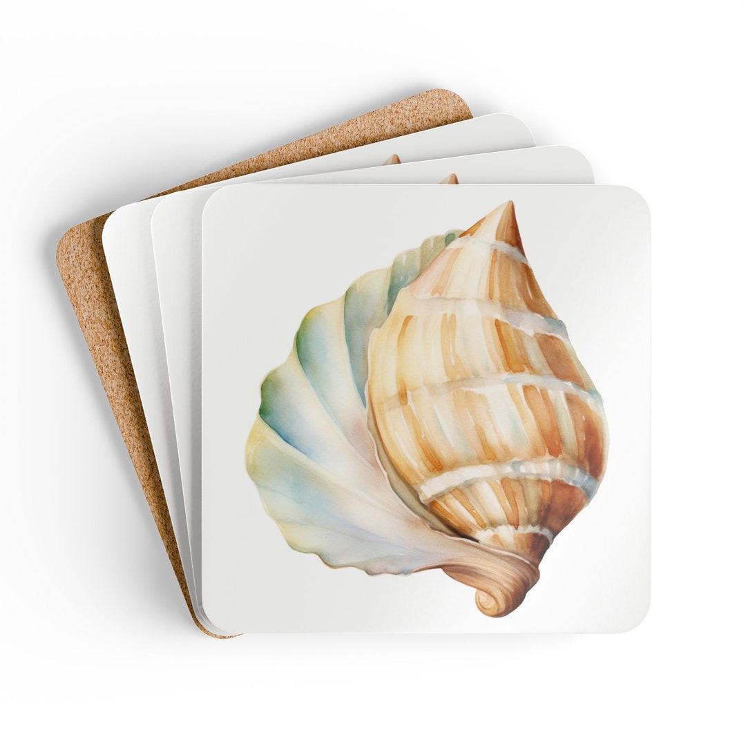 Shell Coaster Design Conch Shell Coaster Set Beach Shell Coasters Coastal Coasters Ocean ...