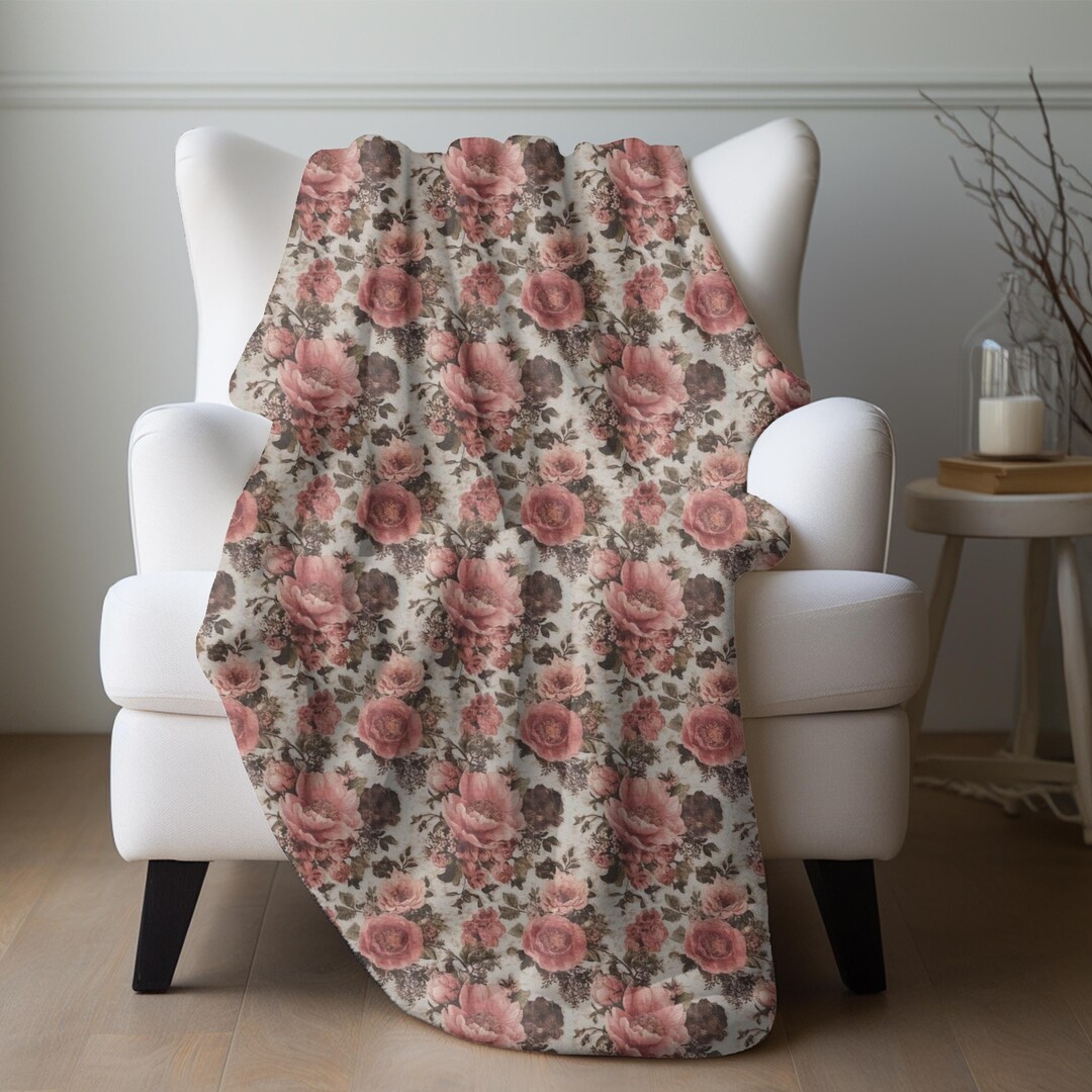 Burgundy Roses Blanket, Boho Brown Floral Bedding Roses and Flower ...