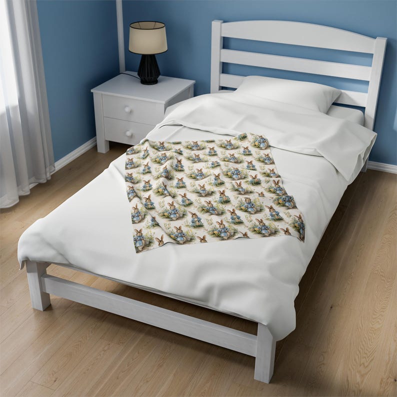 Bunny Rabbit Blanket, Springtime Rabbit Throw Kids Bedroom Bedding Animal Garden Accent Floral Bunny Throw Easter Blanket Woodland Gift bild 5