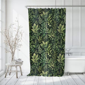 Dark Fern Shower Curtain Fern Botanical Bath Curtain Moody Green Bath Decor Forest Green Shower Curtain Tropical Fern Bath Decor Greenery