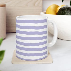 Purple Striped Mug Lavender Wavy Line Mug Modern Purple Mug Horizontal Lines Mug Purple Stripe Mug Funky Purple Office Mug Wavy Striped Cup