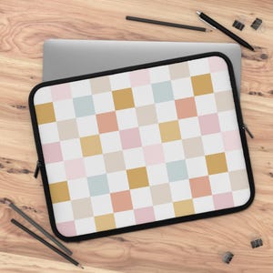 Pastel Checkerboard Laptop Sleeve Preppy Computer Bag Cute Laptop Cover Pastel Tech Accessories Trendy Colored Checkered Laptop Sleeve Gift