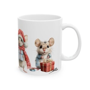 Christmas Mice Mug Holiday Coffee Cup Mouse Santa Hat Tea Mug Animal Hot Cocoa Mug Cute Kids Cocoa Mug Christmas Kids Gift Mouse Lover Mug image 6