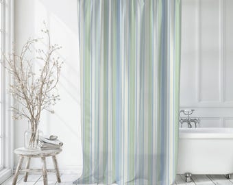Green and Blue Striped Shower Curtain Classic Bathroom Decor Nautical Stripe Shower Curtain Boho Stripes Bath Curtain Modern Coastal Curtain