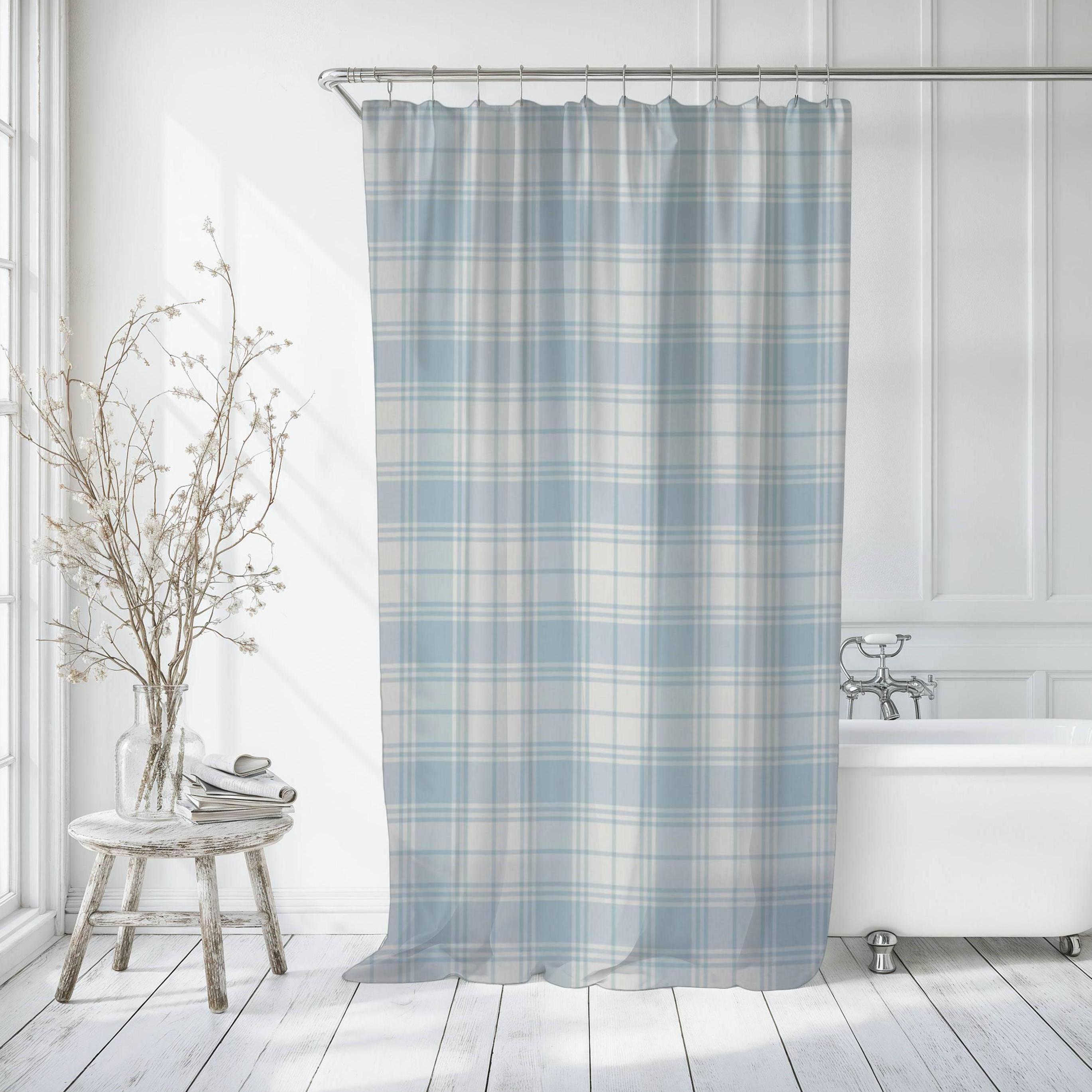 Donati Striped Shower Curtain – White & Aqua Blue, 70x72 Inch, Cotton Blend, Grommet Top