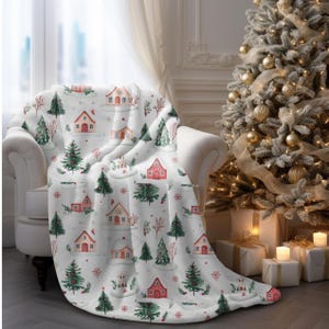 Christmas Village Blanket Winter Village Holiday Blanket Festive Throw Snowy Christmas Village Blanket Christmas Cottagecore Blanket Gift