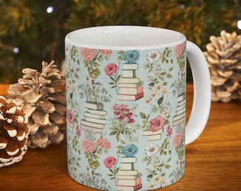 Book Mug Floral Mug Bookworm Gift Literary Mug Bookish Decor Reading Mug Bibliophile Mug Book Club Mug Gift Library Mug Reader Book Gift