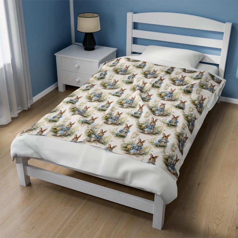 Bunny Rabbit Blanket, Springtime Rabbit Throw Kids Bedroom Bedding Animal Garden Accent Floral Bunny Throw Easter Blanket Woodland Gift bild 6