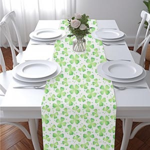 Four Leaf Clover Table Runner St. Patrick&#39;s Day Table Decor Green Clover Table Runner Shamrock Table Decor Irish Themed Table Runner Gift