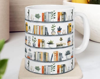 Bookcase Mug, Book Lover Coffee Mug Bookshelf Mug Library Lover Gift Bookish Gift Mug Books and Coffee Mug Cozy Reading Mug Book Club Gift