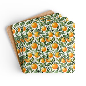 Orange Grove Coaster Set Fruit Coasters Mediterranean Oranges Coasters Tropical Fruit Coasters Orange Grove Coasters Citrus Lover Home Gift