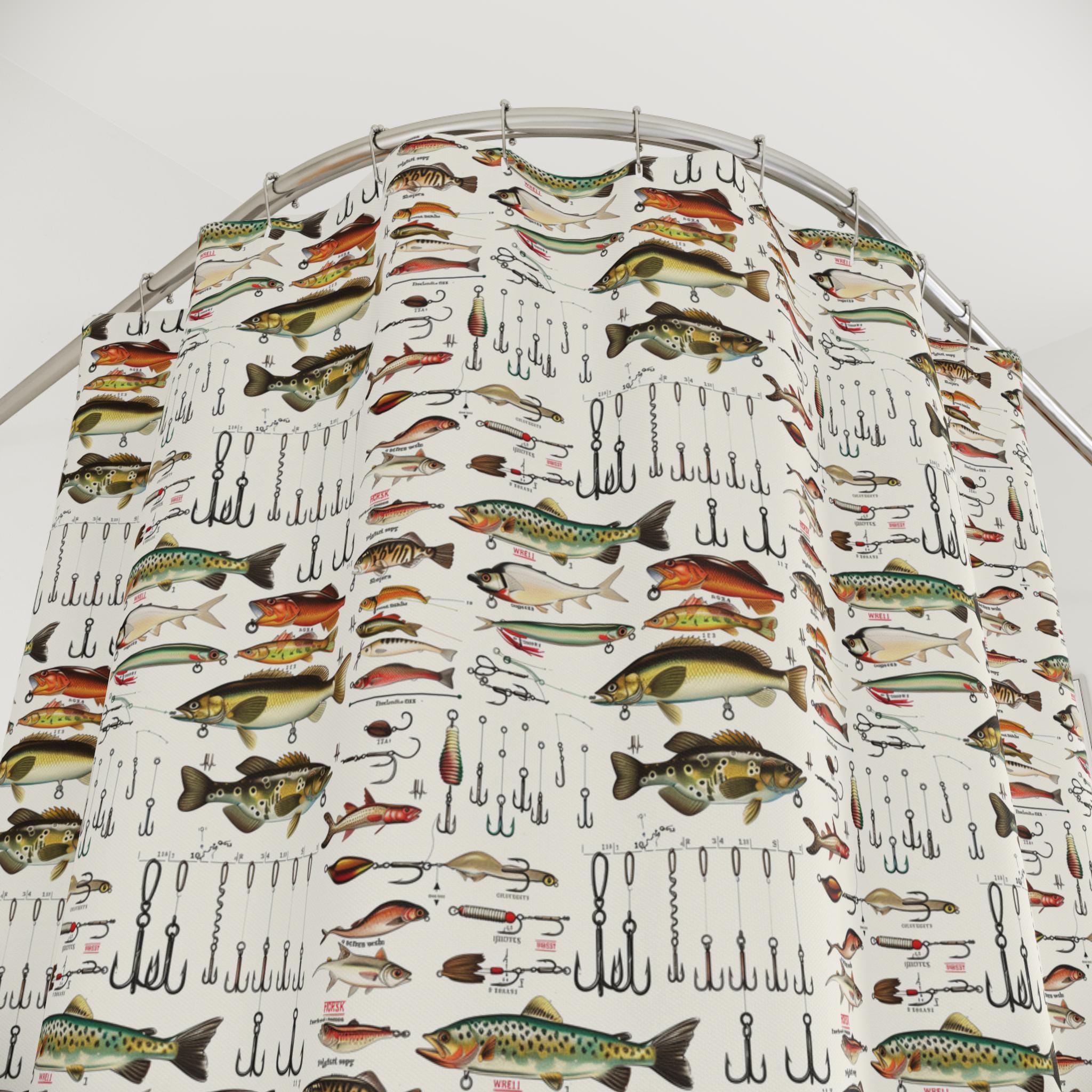 Fishing Shower Curtain, Fish Hooks Bathroom Decor Masculine Shower