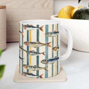 Sardines Ceramic Mug Mediterranean Food Mug Fish Lover Mug Portugal Sardine Mug Seafood Lover Gift Quirky Kitchen Ware Fisherman Coffee Mug