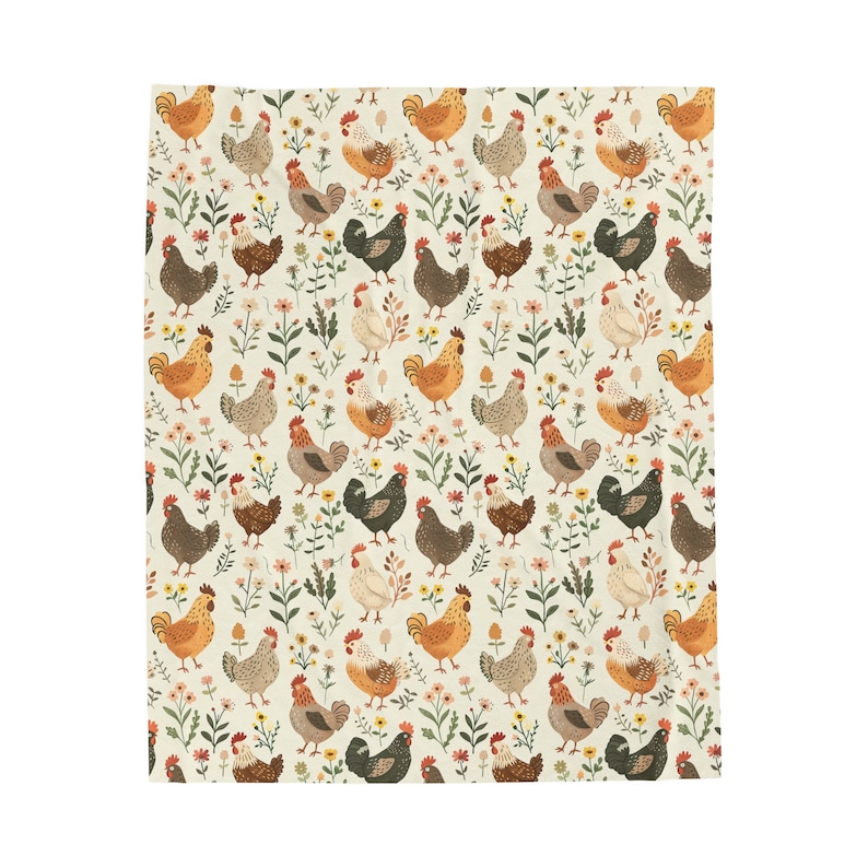 Chickens and Flowers Blanket Farmhouse Decor Wildflower Blanket Chicken Lover Gift Farm Animal Throw Cottagecore Pastoral Decor Homestead image 7