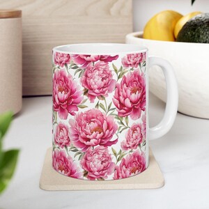 Pink Peony Flower Mug Floral Coffee Mug Peony Lover Gift Pink Flower Garden Mug Pink Botanical Coffee Cup Peony Home Decor Afternoon Tea