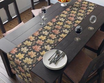 Autumn Maple Leaf Table Runner -  Fall Dining Centerpiece Thanksgiving Table Decoration Fall Home Decor Harvest Table Linens Brown Runner