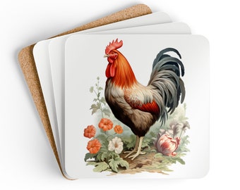 Chicken Coaster Set Rooster Coasters Farm Animal Coasters Rooster Decor Chicken Coasters Cottagecore Coasters Vintage Farmhouse Lover Gift